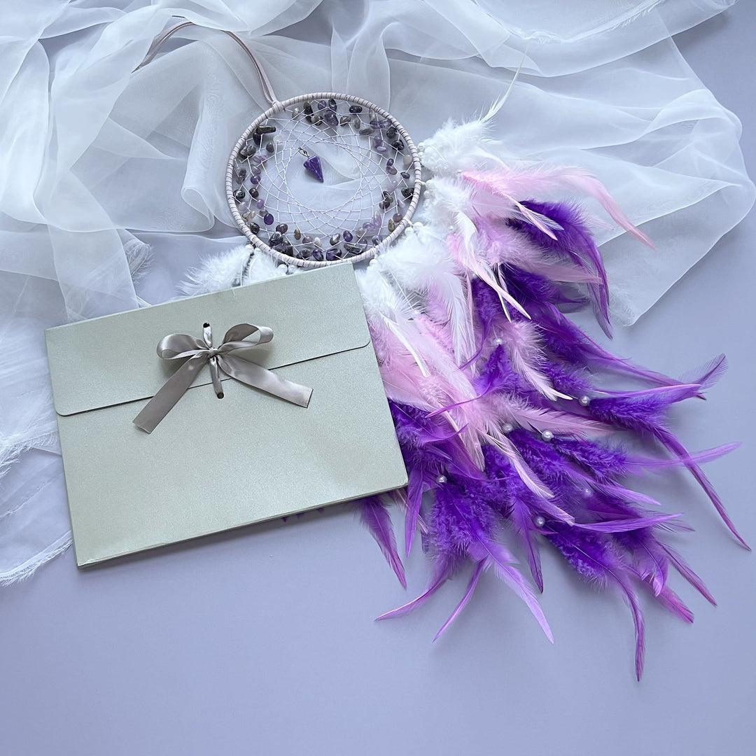 Colgante de péndulo de grava y amatista de Olivenorma Atrapasueños morado 