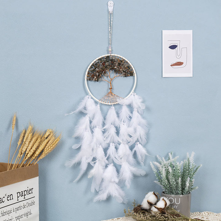 Atrapasueños de plumas rosas con forma de árbol de la vida de cristal de Olivenorma