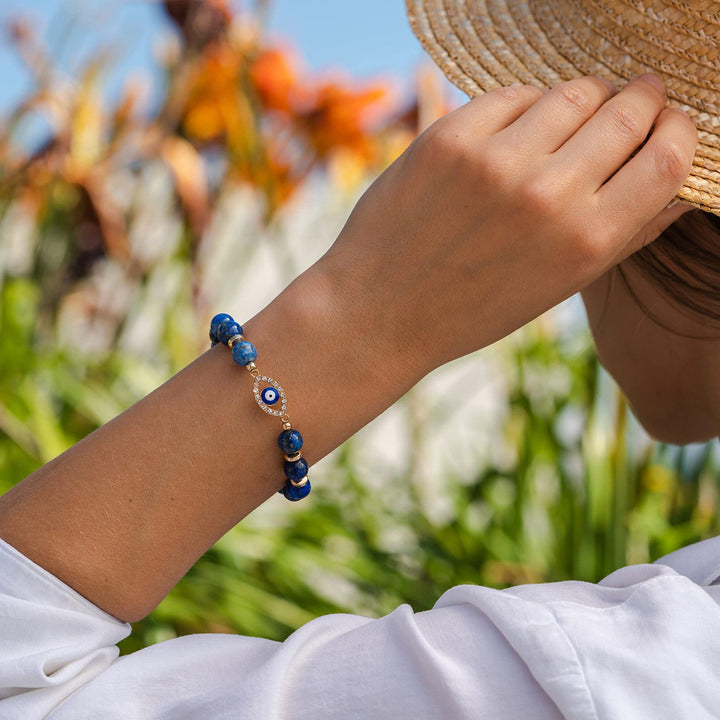Pulsera de cuentas de lapislázuli con protección energética y del estado de ánimo de Olivenorma