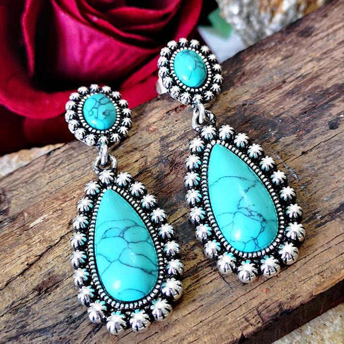 Pendientes de plata turquesa con forma de lágrima de Olivenorma