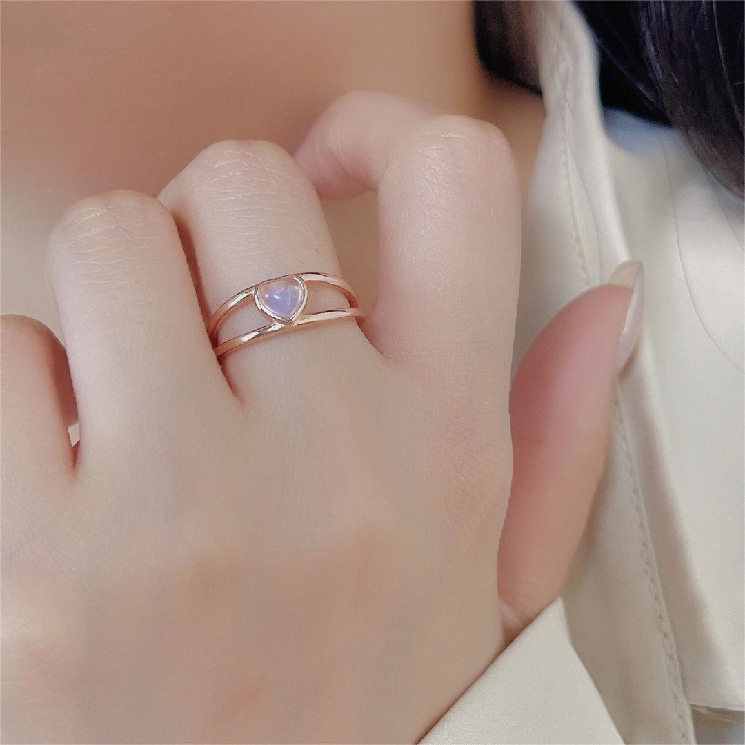Anillo de plata 925 con forma de corazón y piedra lunar natural de Olivenorma 