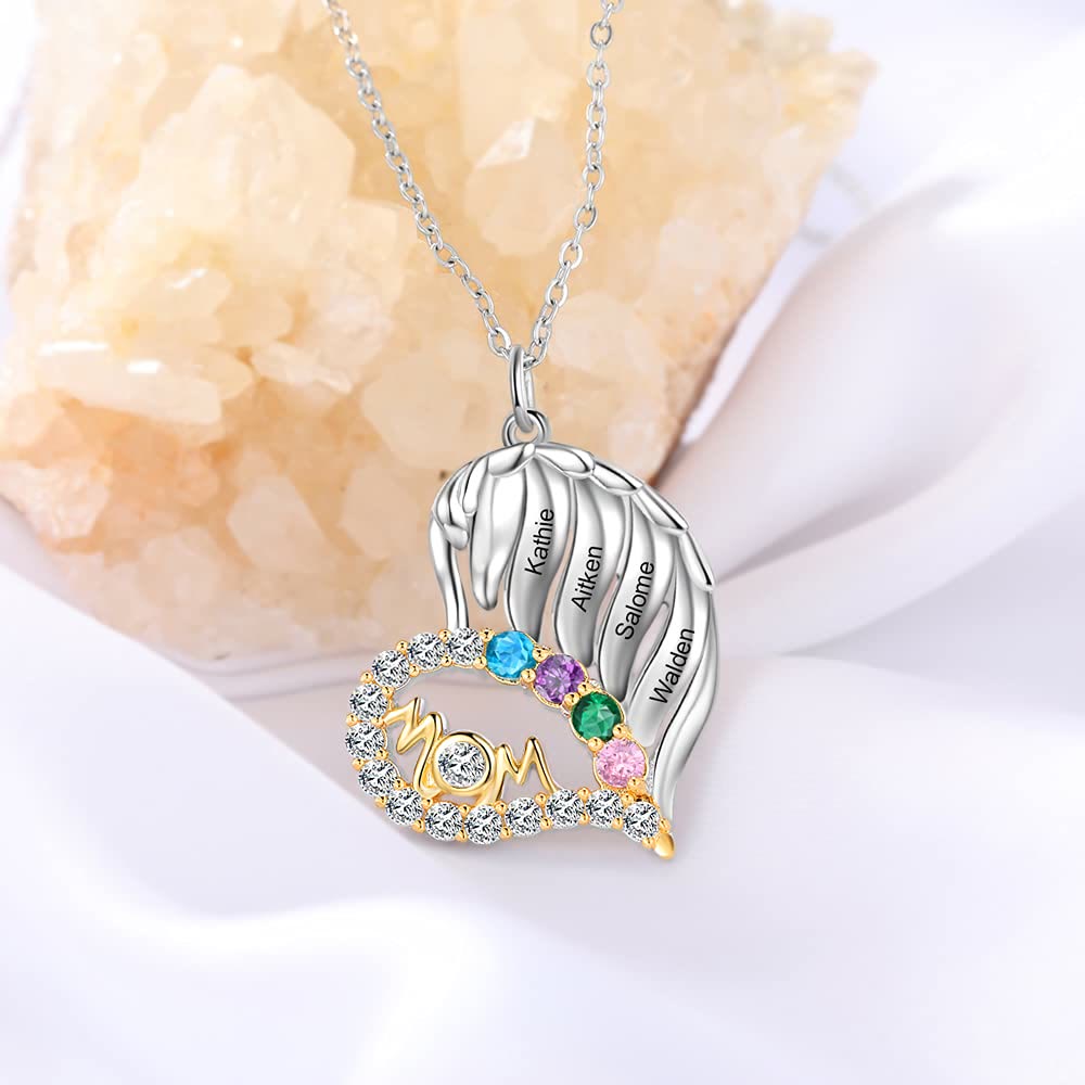 Collar con forma de corazón de medio diamante y piedras de nacimiento para madres de Olivenorma