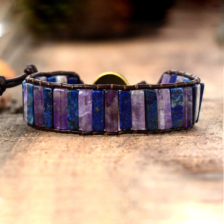 Pulsera de cuero con cordón de piedra natural cuadrada de Olivenorma