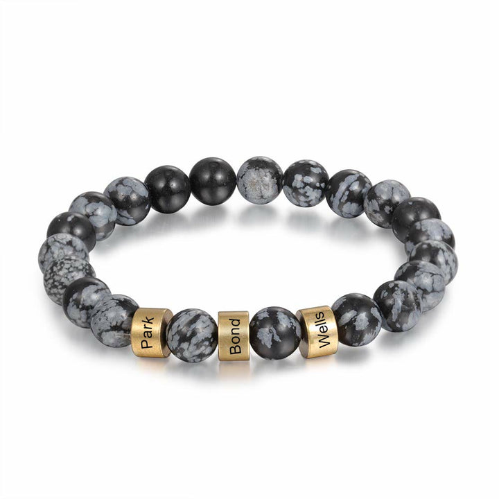 Pulsera de hombre personalizada con cuentas grabadas en piedra natural de Olivenorma