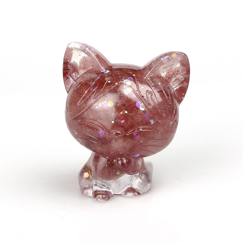 Adorno con piedras preciosas de gato de cristal natural de Olivenorma