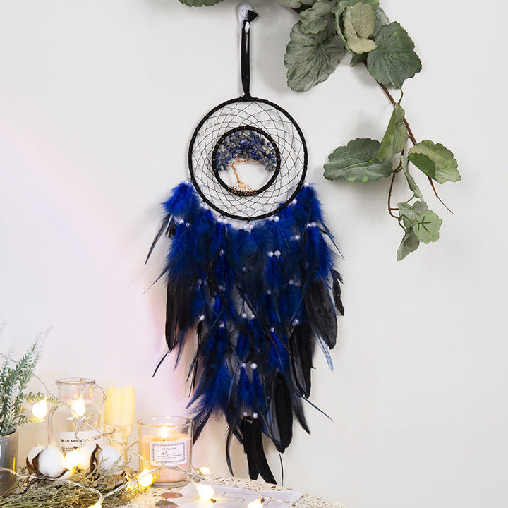 Atrapasueños con plumas de árbol de la vida de cristal de Olivenorma