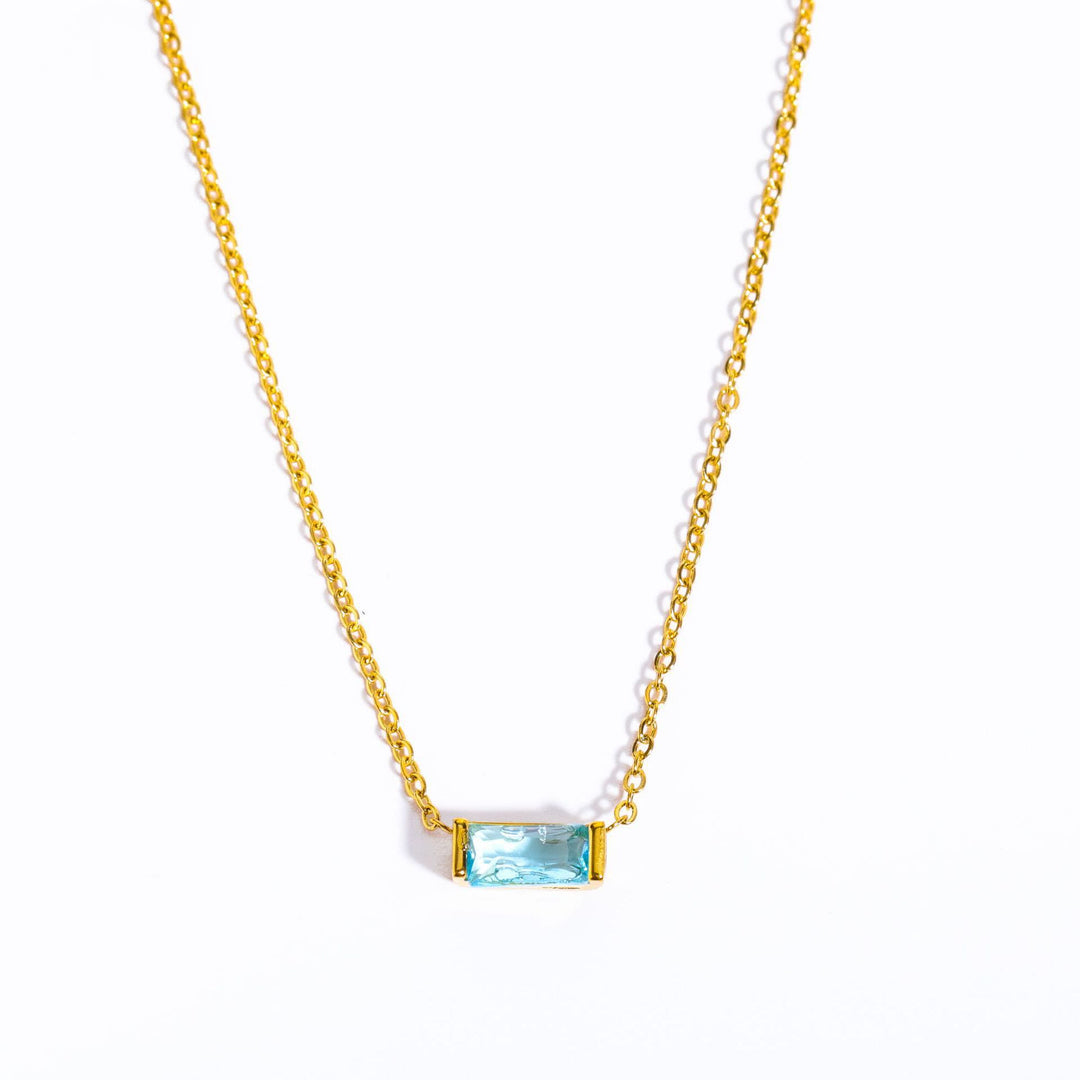 Collar de acero inoxidable con colgante rectangular sencillo de piedra natal de Olivenorma 
