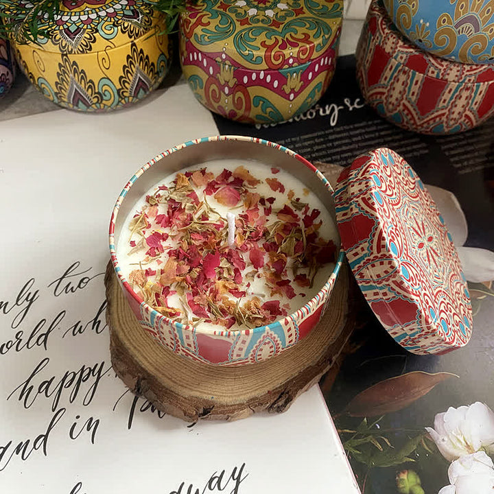 Vela de aromaterapia con flores secas naturales
