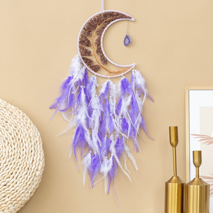 Atrapasueños de luna con árbol de la vida tejido con grava natural de Olivenorma 
