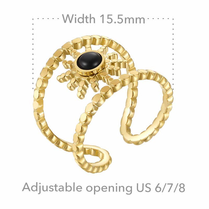 Anillo de gemas con estrella de ocho puntas y doble hilera de girasol de Olivenorma