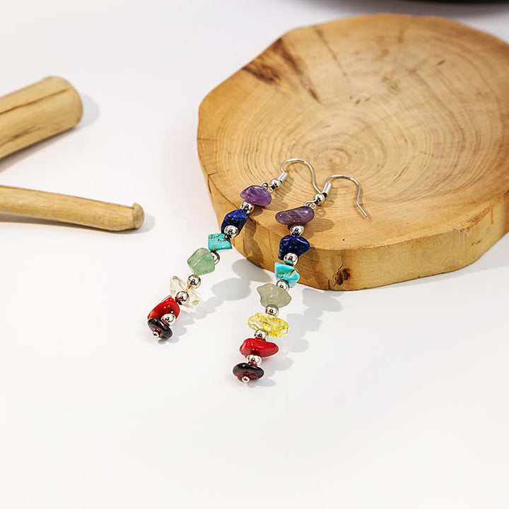 Pendientes colgantes de grava con piedra de los 7 chakras de Olivenorma