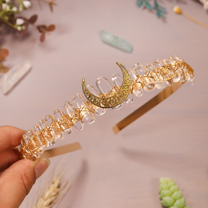 Corona de cristal de luna con hilo dorado y piedra natural de Olivenorma