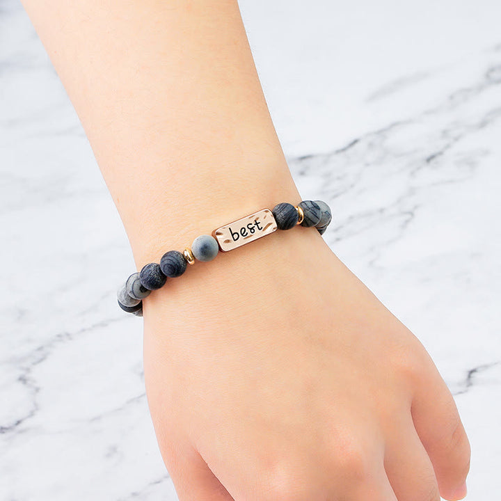 Juego de pulseras con grabado de 3 piezas con piedras preciosas naturales de Olivenorma Best Friend Forever