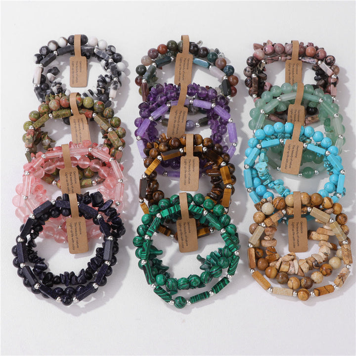 Juego de pulseras irregulares de tres capas con piedra natural Olivenorma