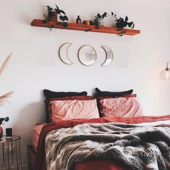 Espejos de madera originales con fases lunares para decoración de pared