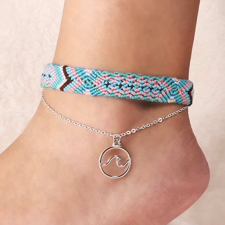 Pulsera tobillera con colgante OM de cuerda de algodón tejida a mano de Olivenorma