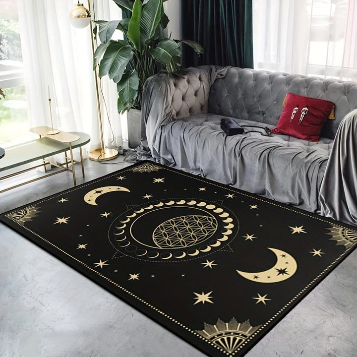 Alfombra Olivenorma de 1 pieza con diseño de luna, estrellas y sol en color negro