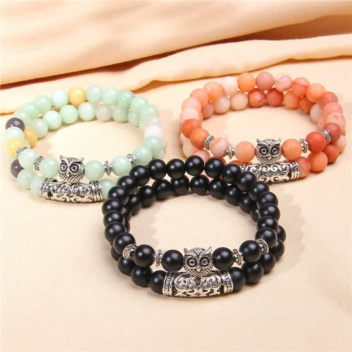 Pulsera de cuentas de cristal natural con forma de búho de Olivenorma 