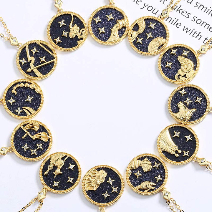 Collar con signo del zodiaco que escucha en piedra arenisca azul 