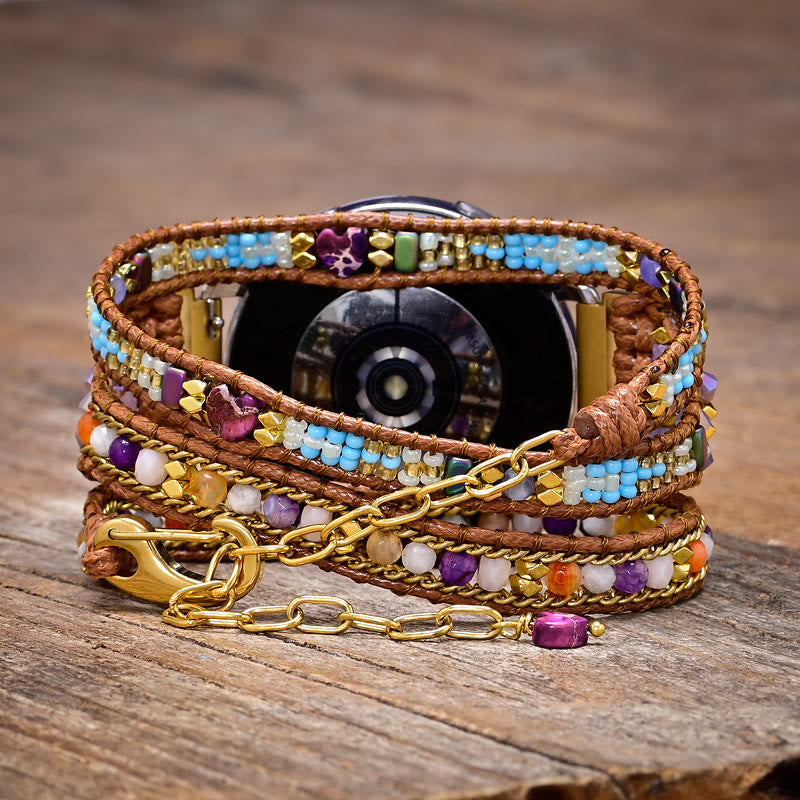 Pulsera trenzada con cuentas de cristal azul y morado de Olivenorma para Samsung 