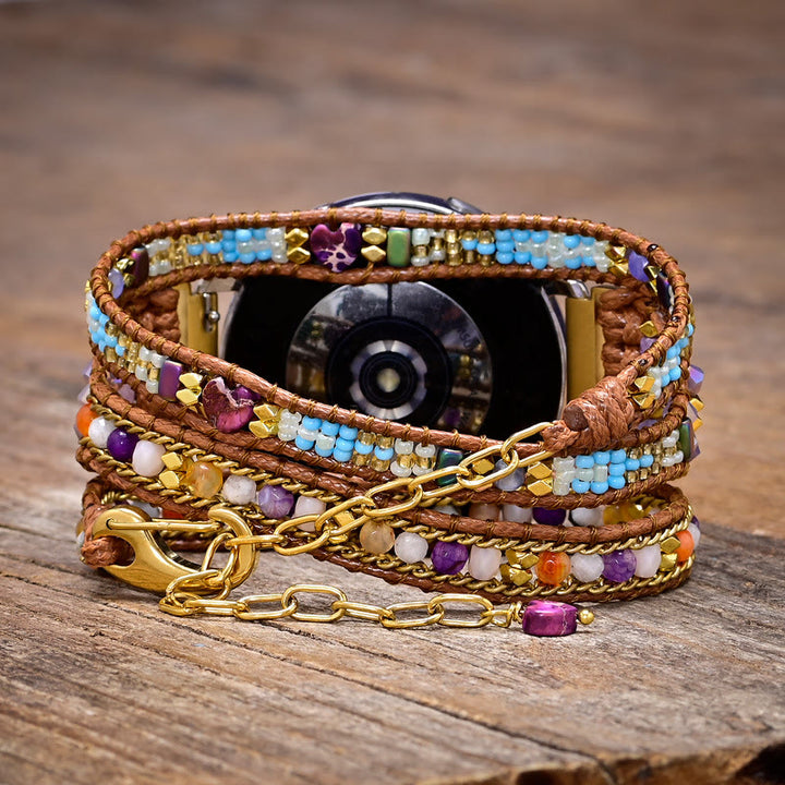 Pulsera trenzada con cuentas de cristal azul y morado de Olivenorma para Samsung 