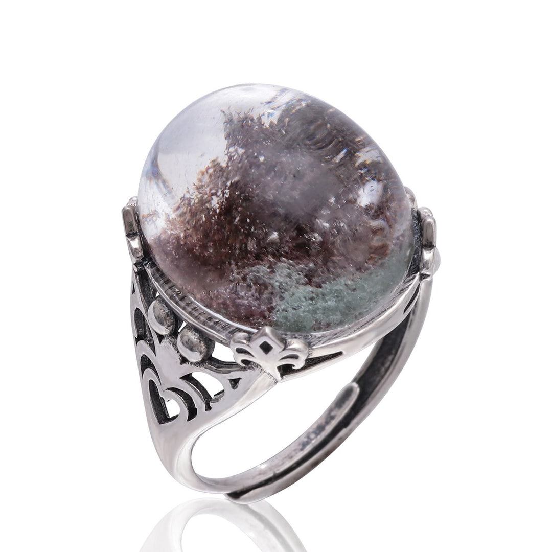 Anillo de plata de ley con araña de cuarzo fantasma verde de Olivenorma