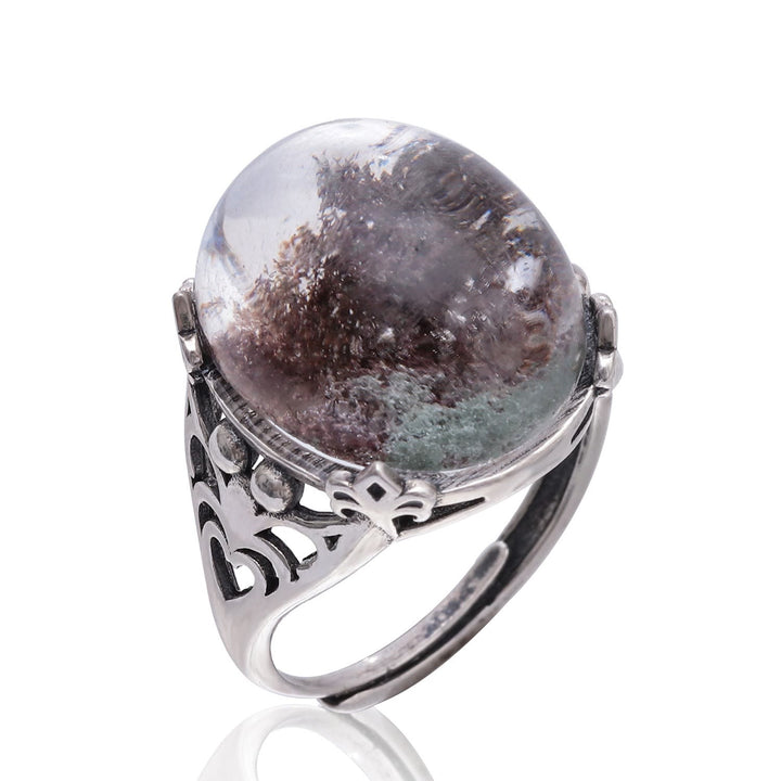 Anillo de plata de ley con araña de cuarzo fantasma verde de Olivenorma