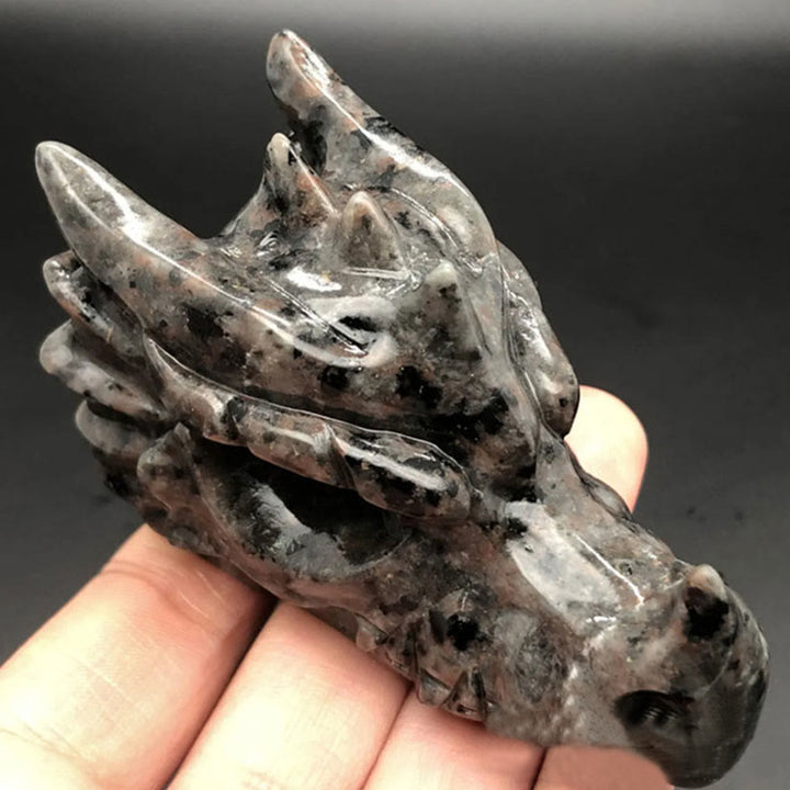 Cráneo con cabeza de dragón de 3,2 pulgadas de Olivenorma, decoración con piedras preciosas