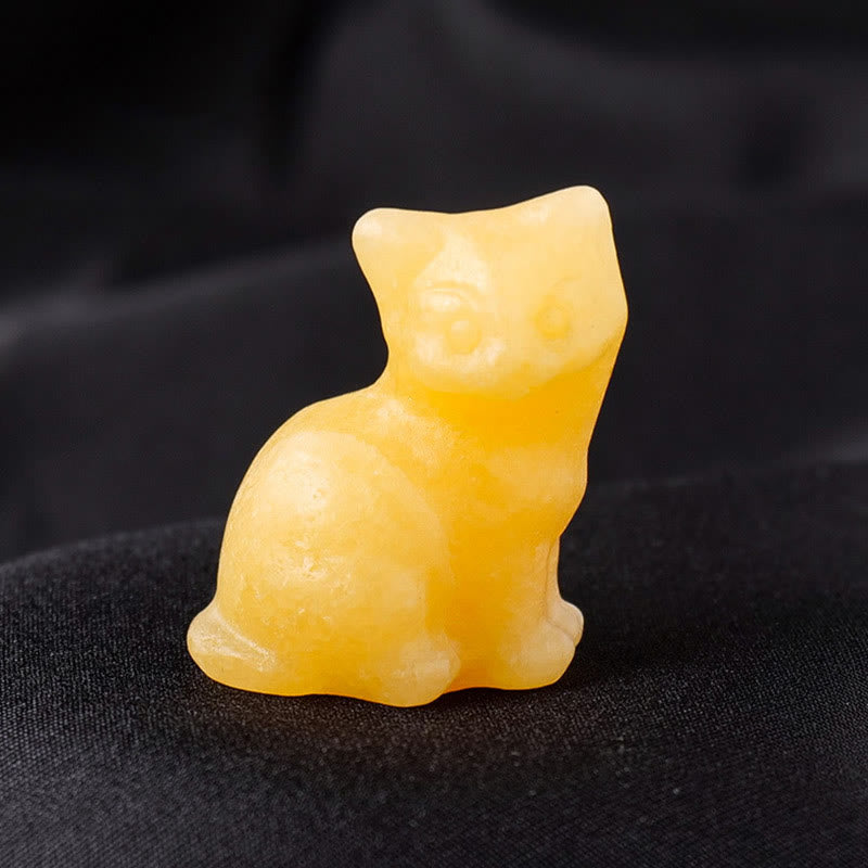 Adorno con piedra preciosa tallada en forma de gato de la suerte de cristal natural de Olivenorma