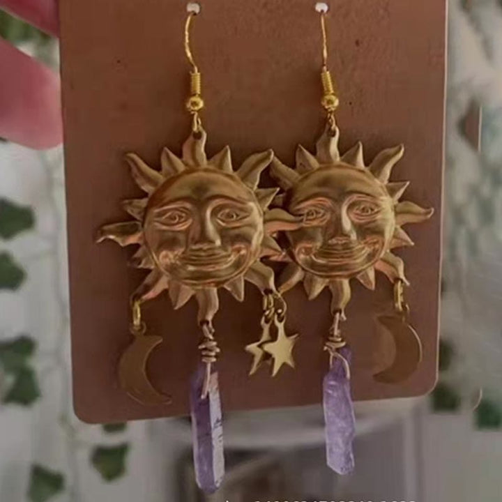 Pendientes con forma de hongo, luna y estrella de cristal natural de Olivenorma