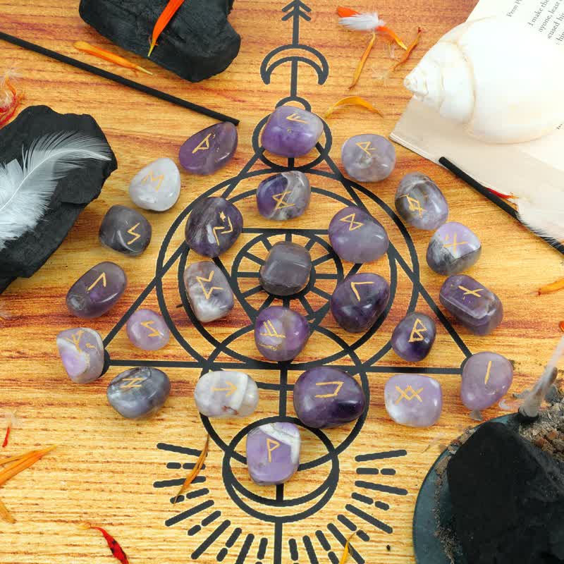 Piedra preciosa tallada con alfabeto rúnico de Olivenorma, equilibrio de piedra, decoración