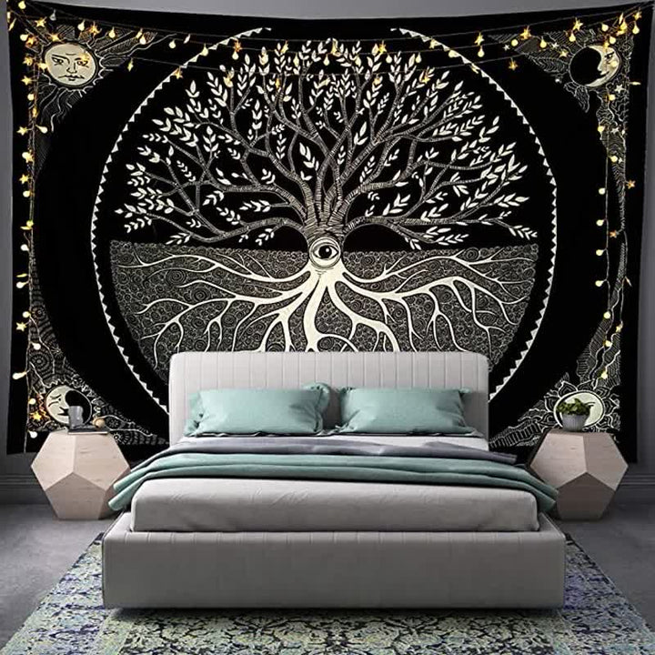 Tapiz colgante de pared con diseño del árbol de la vida y arte de meditación