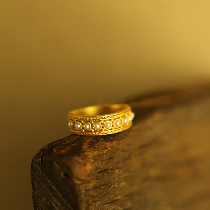 Anillo ajustable abierto delicado de plata con perla de Olivenorma