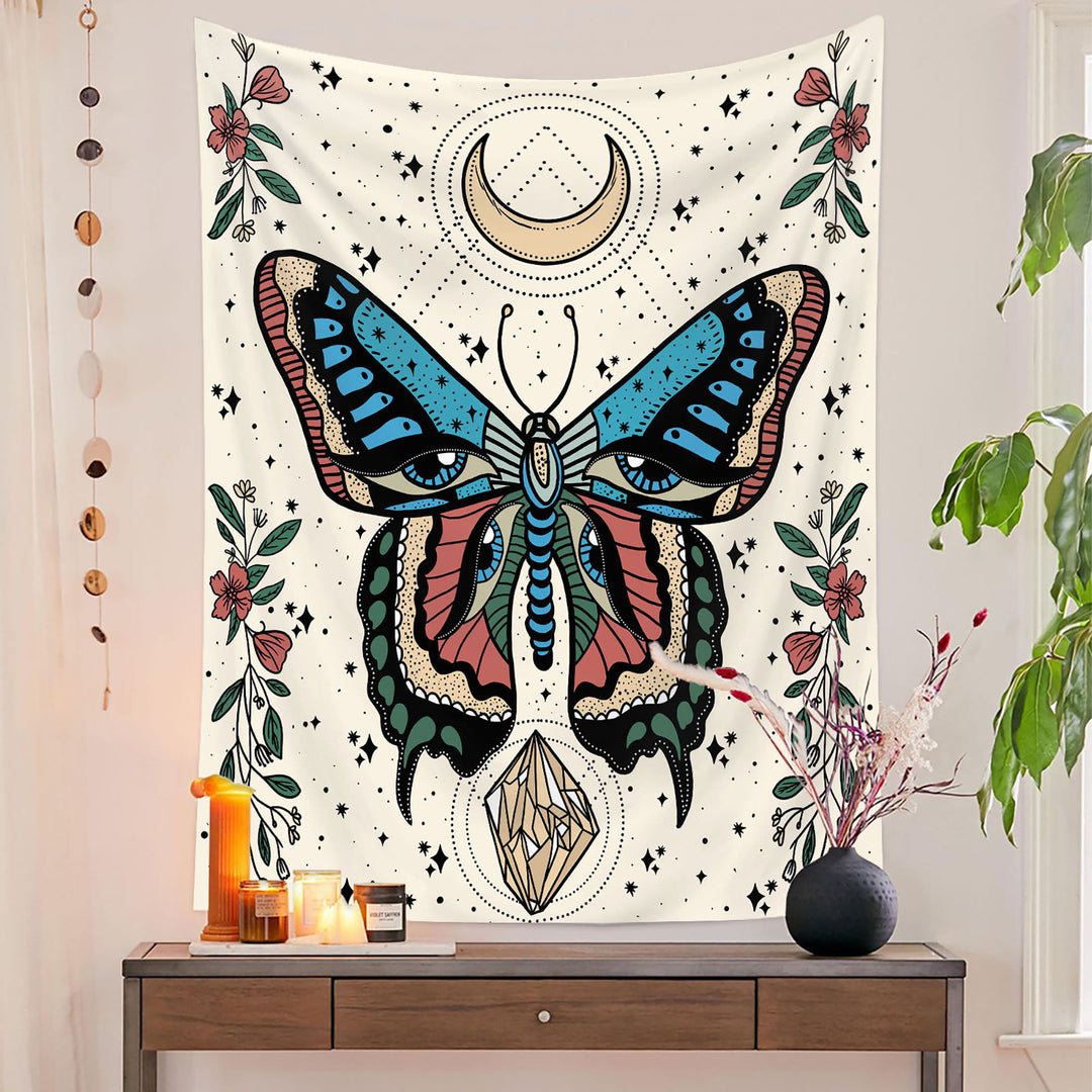 Tapiz blanco y negro con mariposas y polillas de Olivenorma