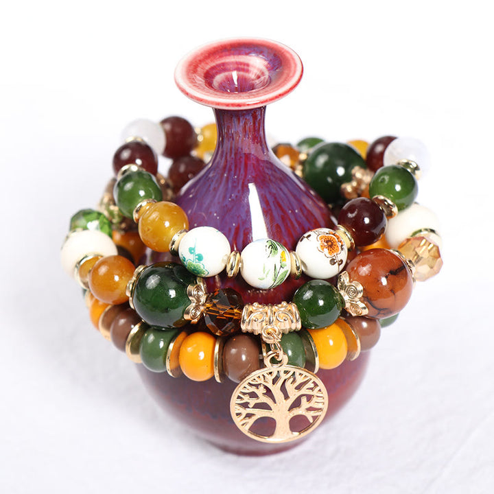 Conjunto de pulseras de cristal con forma de árbol de la vida hechas a mano de Olivenorma Boho 