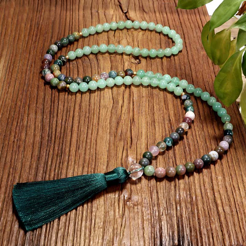 Collar y pulsera de ágata india con aventurina verde de Olivenorma 