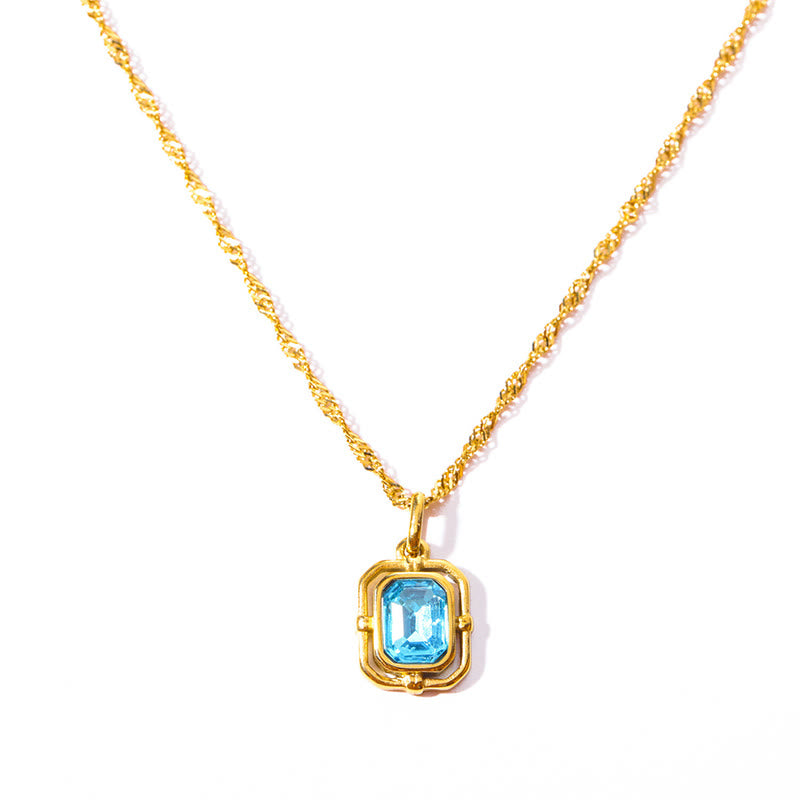 Collar de acero y titanio con circonitas cuadradas y cadena de ondas de agua de Olivenorma 