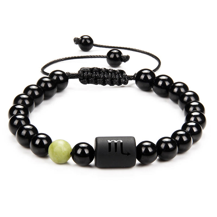 Pulsera tejida para hombre con ónix negro natural del zodiaco de Olivenorma