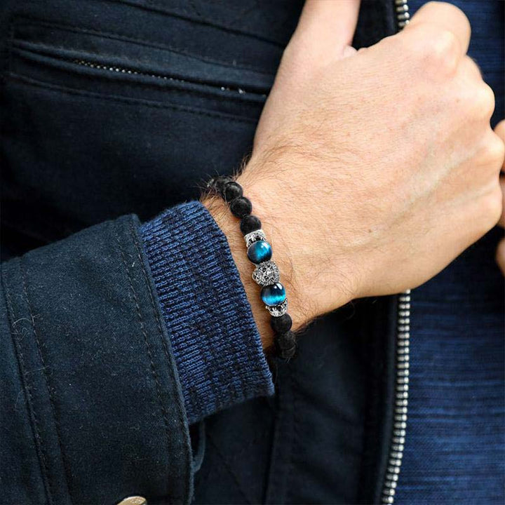 Pulsera con símbolo de león y piedra de cristal natural de Olivenorma