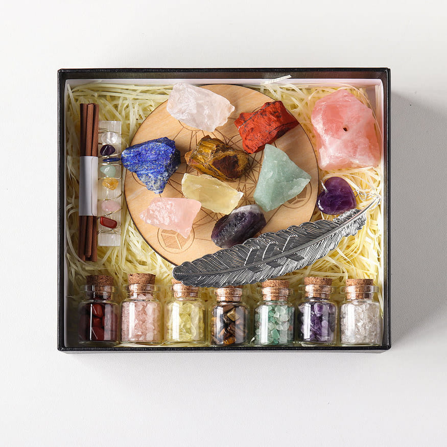 Juego de piedras preciosas crudas de 7 chakras con grava curativa natural de Olivenorma