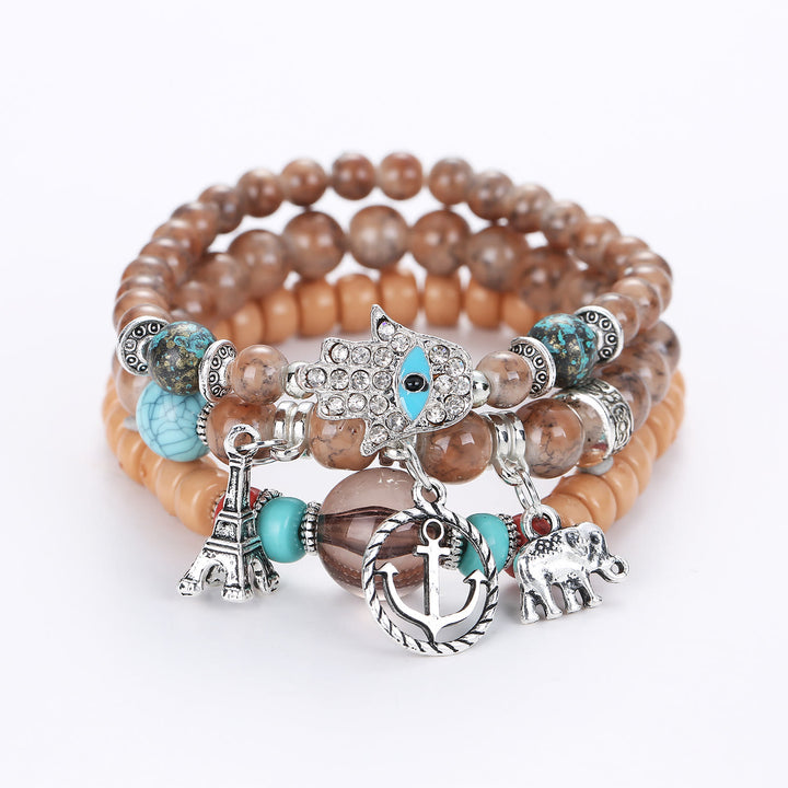 Juego de pulseras de hamsa con ojo malvado y torre de elefante de Olivenorma