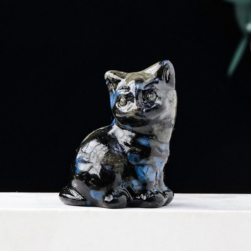 Adorno con piedra preciosa tallada en forma de gato de la suerte de cristal natural de Olivenorma