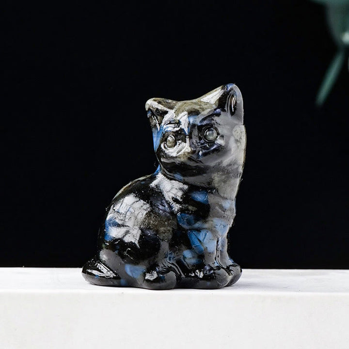 Adorno con piedra preciosa tallada en forma de gato de la suerte de cristal natural de Olivenorma