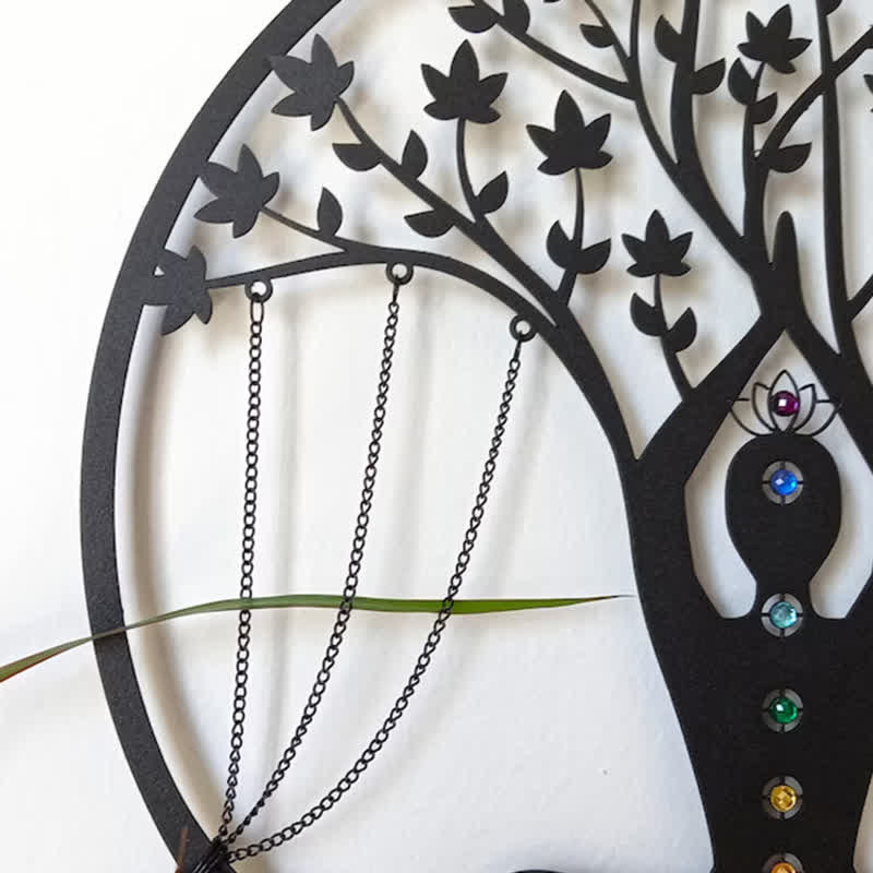 Decoración de pared de metal con forma de loto y chakra del árbol de la vida de Olivenorma 