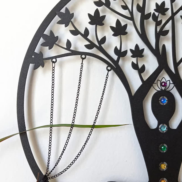 Decoración de pared de metal con forma de loto y chakra del árbol de la vida de Olivenorma 