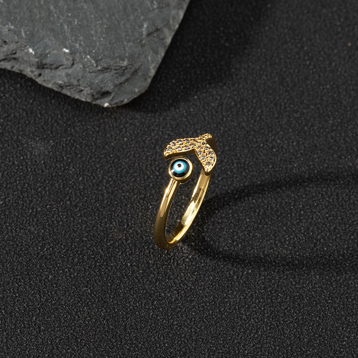 Anillo de circonita blanca de Olivenorma Anillo ajustable con diseño de mal de ojo