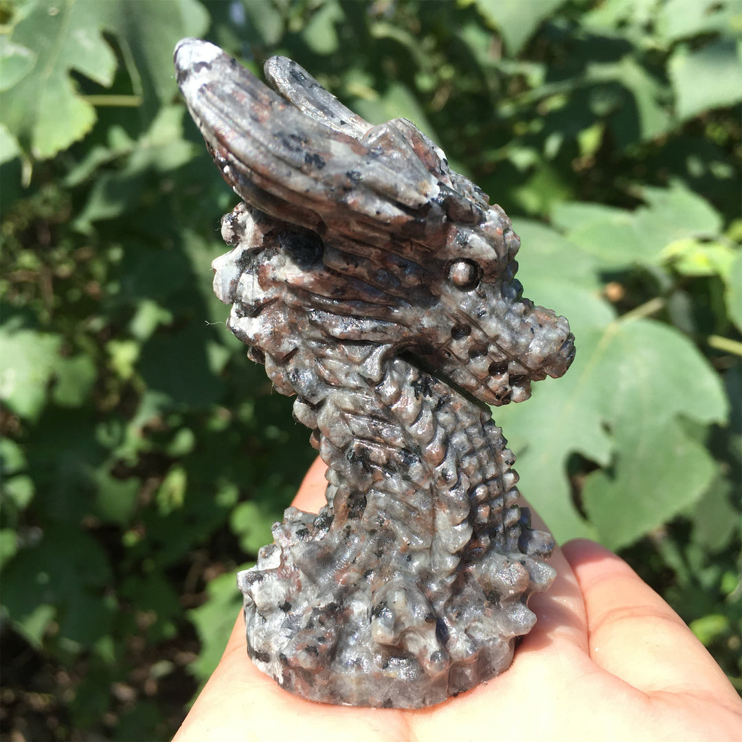 Adorno de piedra de obsidiana yooperlita de Olivenorma con cuernos largos, decoración con piedras preciosas 