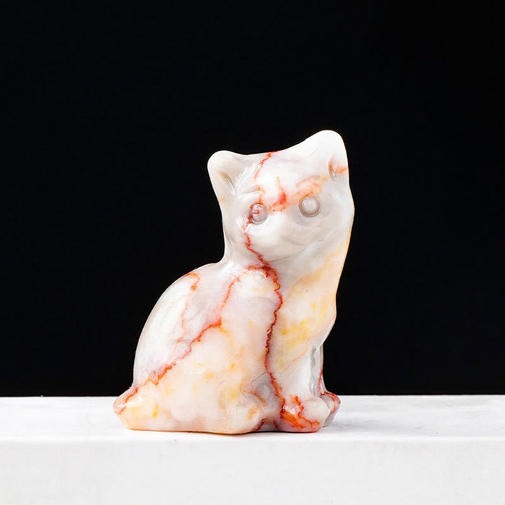 Adorno con piedra preciosa tallada en forma de gato de la suerte de cristal natural de Olivenorma