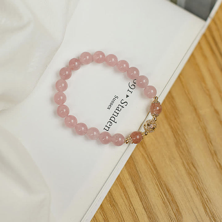 Pulsera de cuarzo fresa con piedras preciosas Love