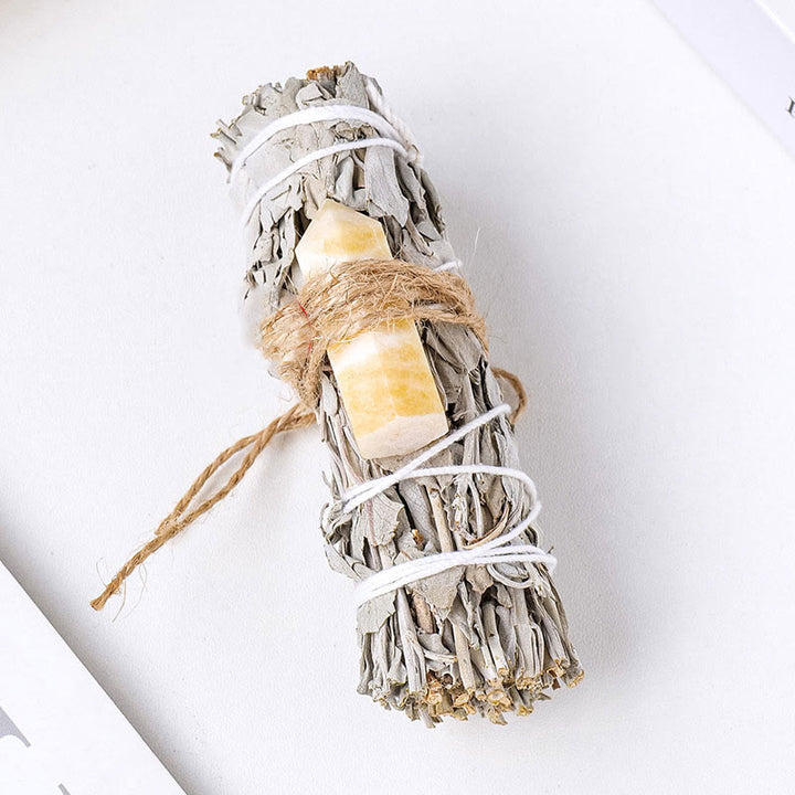 Cristal de prisma hexagonal de salvia blanca de Olivenorma , decoración con piedras preciosas para aromaterapia